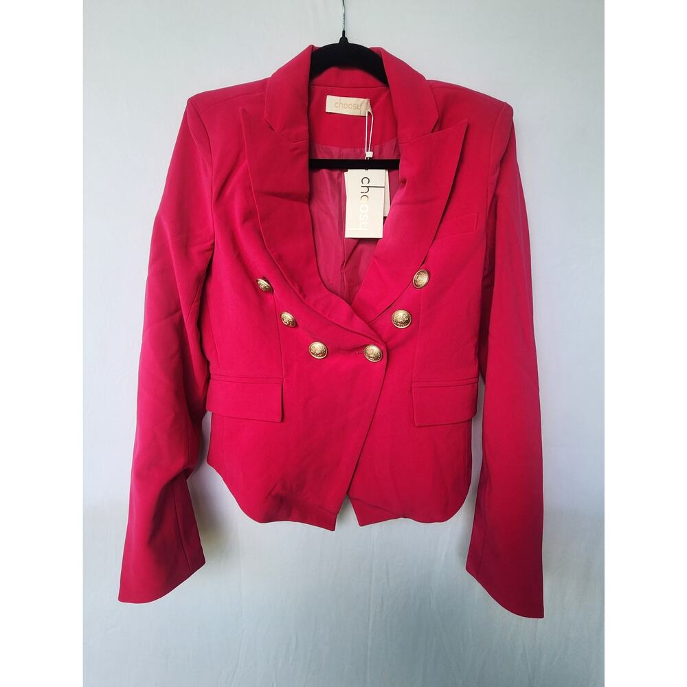 Choosy NWT Magenta Double Breasted Blazer Gold Button Jacket Size 4